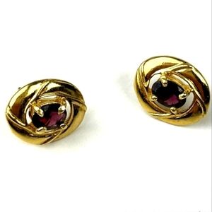 JJJ Oval Earrings Gold Tone Amethyst Purple Stone